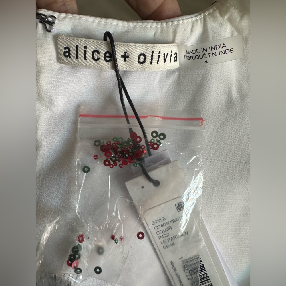 Alice + Olivia by Stacey Bendet White Mini Dress with Red Floral Design - Picture 9 of 13